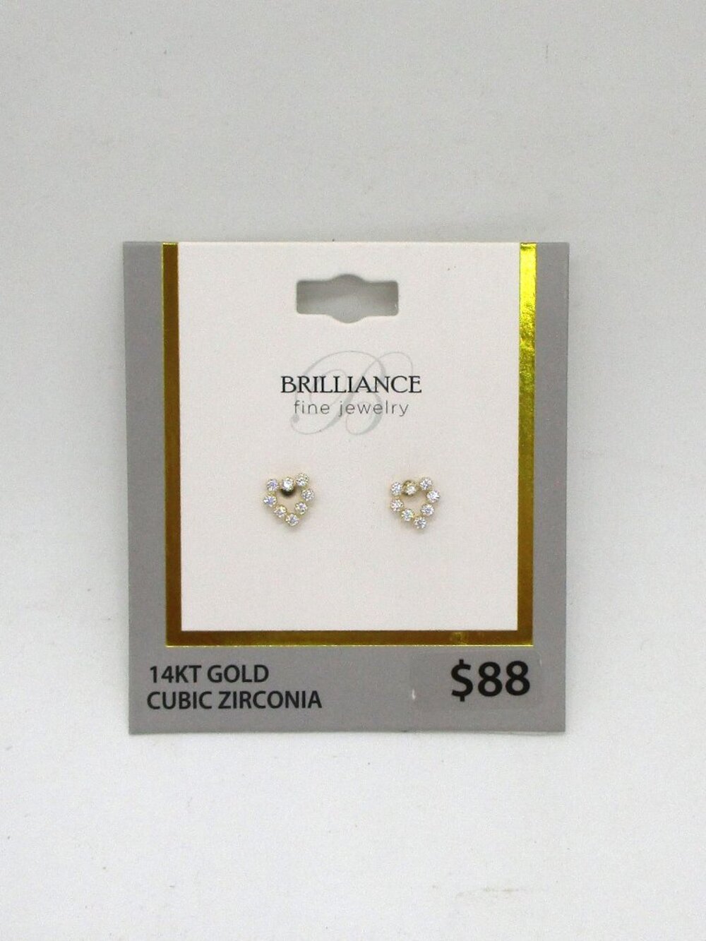 Brilliance Fine Jewelry 14KT Gold/Cubic Zirconia Stud Earrings (heart shaped)